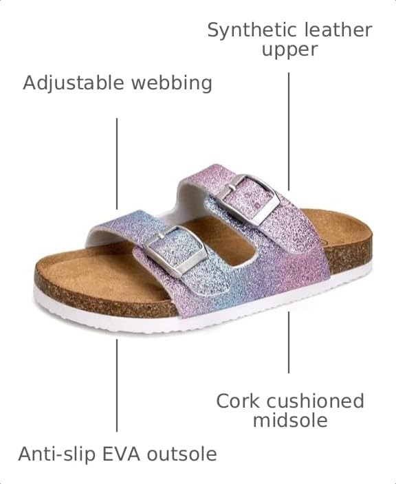 Image of Torotto Kids Sandals Boys Girls Slide Summer Non-slip Cork Glitter Toddler Slippers with Adjustable Straps for Indoor & Outdoor
