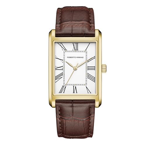 Roberto Marino RM2702 Men’s Luxury Watch – Japanese Quartz, Leather Strap, White Dial, 3 ATM Water Resistant