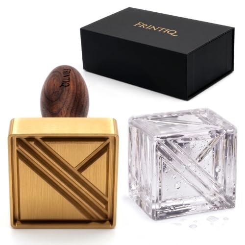 Sello de hielo para cócteles en latón macizo con mango de nogal miniatura 1