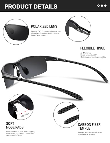 BIRCEN Polarized Carbon-Fiber Sunglasses for Men: Ultralight UV Protection Sun Glasses for Outdoor Sports Fishing Golf Hiking4