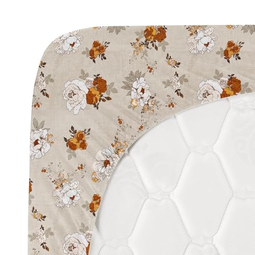 Image of HOMEKART Premium Cotton Elastic Fitted Bedsheets with 2 King Size Pillow Covers Double Bed with All Around Elastic Supersoft Size - 72 x 78 +10 inches Flower Print Brown and Beige 200 tc - 220 tc