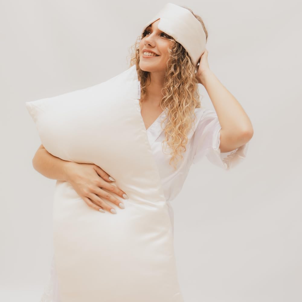 Premium Seidenkissenbezug – 100 % Maulbeerseide 22 Momme | Verstärkte Nähte | Oeko-TEX Zertifiziert* | Anti-Frizz & Faltenreduzierung | hypoallergen & hautfreundlich (Weiß, 40x80 cm)