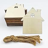 20pcs 4 inch Unfinished House Wood Cut Out House Wood DIY Crafts Cutouts Blank Wooden House Shaped Hanging Ornaments