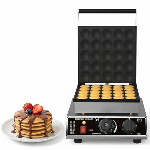 Image of GarveeHome Commercial Mini Dutch Pancake Maker with Lid 25PCS,Stainless Steel Electric Nonstick Mini Pancakes Maker Machine 1750W
