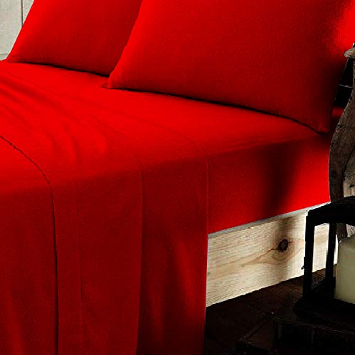 Sábanas NIYS Luxury Bedding de auténtica franela suave de algodón peinado. De 40 cm. Sábanas bajeras ajustables matrimonio grande rosso