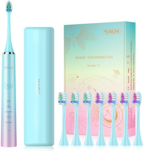 YUNCHI Elektrische Zahnbürste, Schallzahnbürste für Erwachsene & Kinder - 40000 VPM, USB-C Aufladbar, 5 Putzmodi mit Merkfunktion, 8 Bürstenköpfe + Reiseetui, Blau