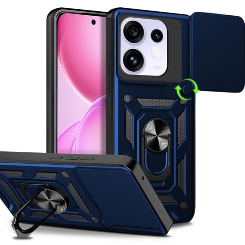 Image of AESTMO Tough Armor Oppo Reno 16 5G Bumper Back Case Cover | Ring Holder & Sliding Camera Shield Cover | 360 Degree Protection Back Case Cover for Oppo Reno 16 5G (Blue)