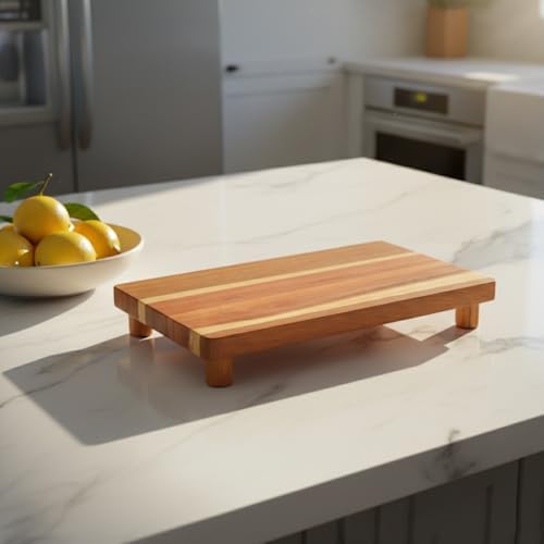 Deconox Doğal Akasya Ahşap Ayaklı Sunum Standı ve Servis Tepsisi – 25x18 cm Dikdörtgen Yükseltici, Banyo Tezgahı, Mutfak ve Kahve Köşesi Düzenleyici - Görsel 5