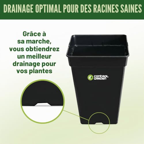 GROWMANIA.ES GROWMANIA Lot de 10 pots carrés pour plantes en plastique Noir 5,5 l 18 x 18 x 25 cm – vue 2
