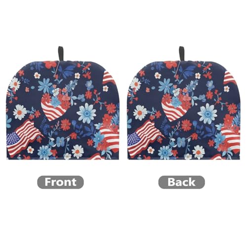 Image of Eucalyptus Flower USA Flag Teapot Cozy Tea Cozies Insulated Keep Tea Warm Teapot Dust-Proof Cover for Patriotic July 4th Independence Day Decor