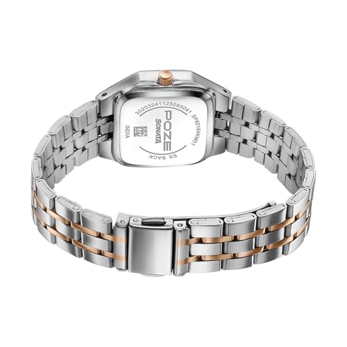 Image of Sonata Poze 8 Quartz Analog with Silver Dial IP Rose Gold Stainless Steel Strap Watch for Women - SP80164KM01W