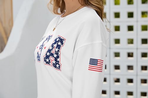 Image of Dressmine Womens USA Shirt Casual Long Sleeve Graphic Tees Knit Crew Neck Sweatshirts Loose Pullover