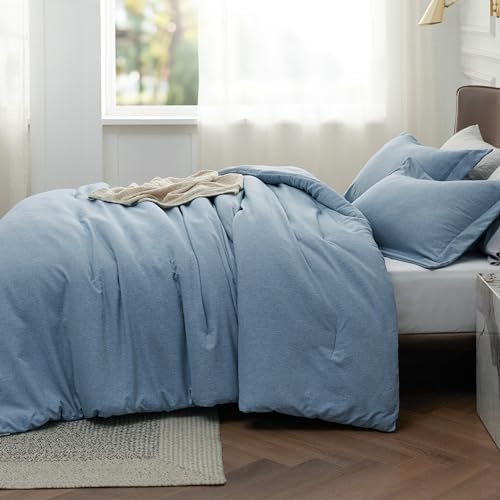 Image of Bedsure Queen Comforter Set - Storm Blue Soft Bedding for All Seasons, Cationic Dyed Bed Set, 3 Pieces, 1 Queen Size Comforter (90 inchx90 inch) and 2 Pillow Shams (20 inchx26 inch+2 inch)