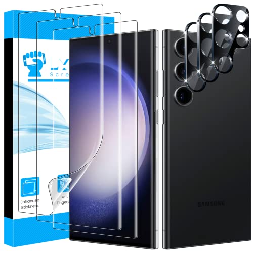 Lywhl 3+3 Pack For Samsung Galaxy S23 Ultra Screen Protector [Not Glass], Hd Clear Strong Adhesive Flexible Film Compatible Fingerprint + Camera Lens Glass Protector For Galaxy S23 Ultra 6.8” #TOP9