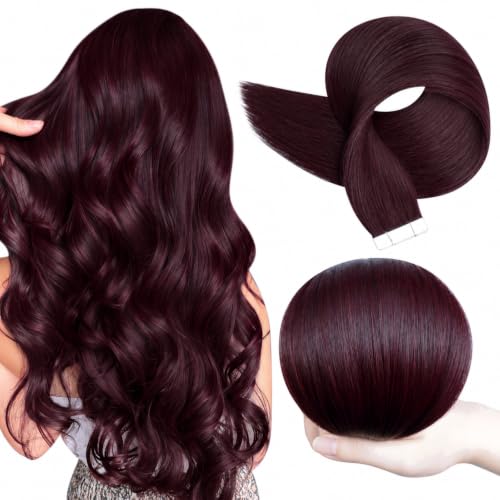 Full Shine Tape In Hair Extensions Human Hair, Burgundy 14 Inch
