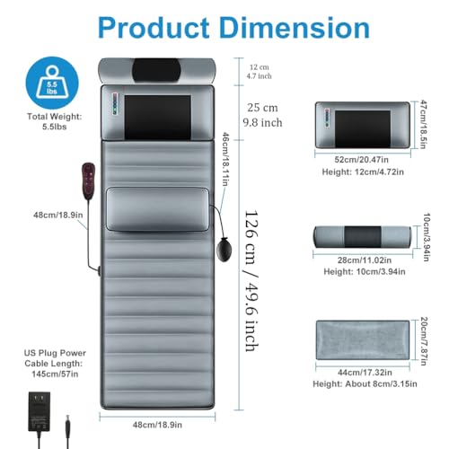 Colchón de masaje con calefacción, tapete de masaje de cuerpo completo con 20 cabezales vibratorios y terapia de calor para aliviar el dolor de espalda y piernas, plegable para un fácil almacenamiento