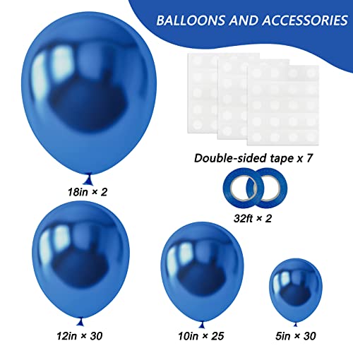 Rubfac 87Pcs Metallic Blue Balloons Latex Balloons Different Sizes 18 12 10 5 Inches Metallic Blue Party Balloon Kit For Birthday Graduation Baby Shower Wedding Holiday Celebration Decorations #TOP1
