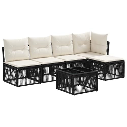 Canapé de jardin modulable noir ensemble 6 pièces pour optimiser l'extérieur