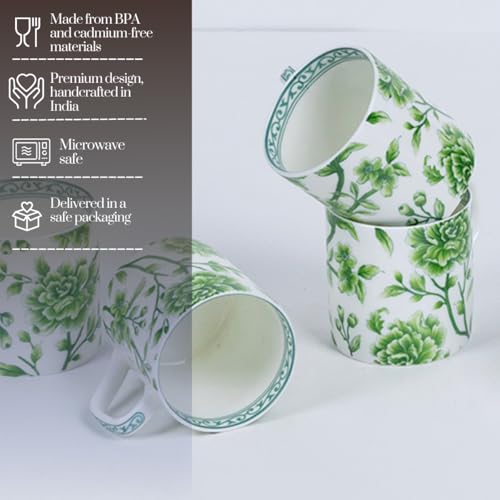Image of GOLDEN QUEEN'S Handcrafted Floral Tea Cups - Set of 6 | Perfect for Daily Use, Elevate Your Tea and Coffee Experience - Jade Bloom