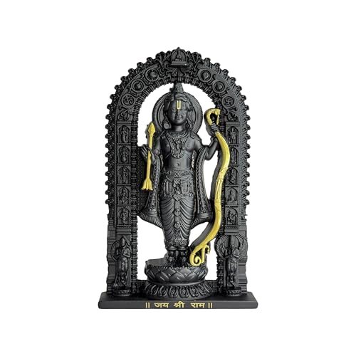 Image of Artbiz Metal Collection Ram Lalla Murti | 6 Inch Black & Gold Lord Ram Idol for Home Temple | Ayodhya Shri Ram Statue | Metal Murti for Mandir, Office & Home Decor | Spiritual Gift Item