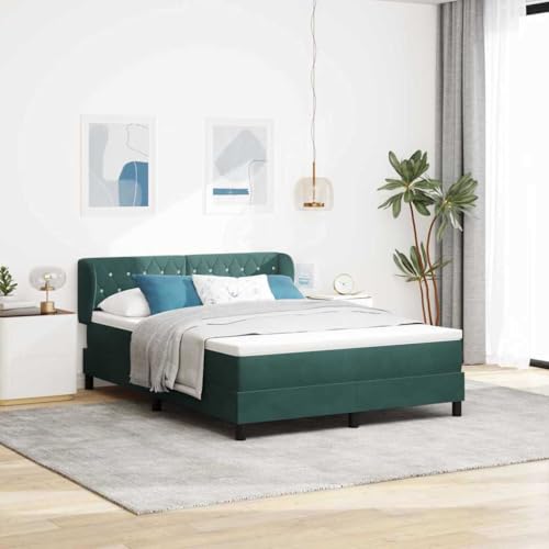 Genérico Cama Tipo Box Spring Verde Oscuro 140 x 200 cm Terciopelo,Mobiliario,Camas y Accesorios,Camas y somieres-3340337