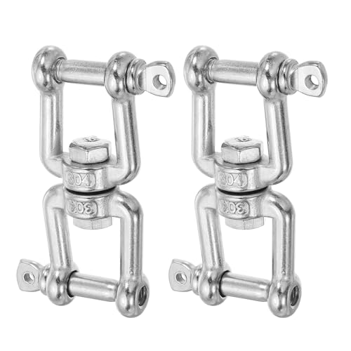 sourcing map Heavy Duty M8 Double Swivel Eye Hook, 304 Stainless Steel Ended Jaw x Jaw Chain Swivel Shackle Ring Connector Load 380 KG/837 lbs for Hanging, Pack of 2