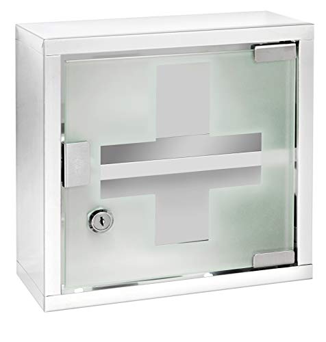 WENKO Chest-Medicine Cabinet, Lockable, Stainless steel, Silver Shiny, 12 x 25 x 25 cm Main Image Small