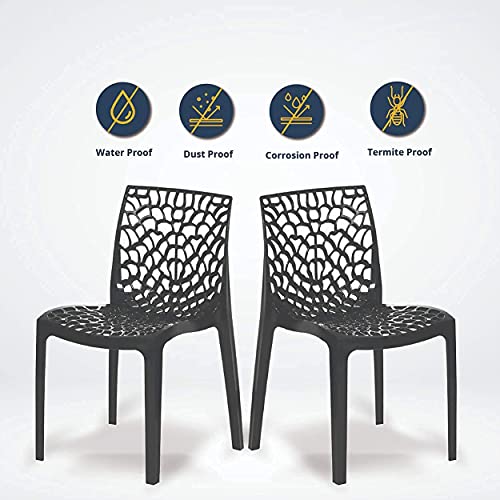 Image of activa Web Designer Plastic Chair for Home, Office and Restaurant and Cafe|Armless Chair for Dining Room| Heavy Duty Outdoor Plastic Chair | Designer Balcony Chair (Black, Set of 2)