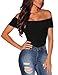 SUBWELL Women Off Shoulder Short Sleeve Bodycon Stretchy Leotard Bodysuit Jumpsuits (Small, Black)