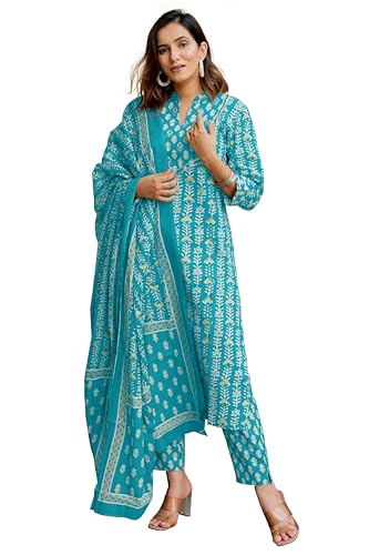 Image of MIRCHI FASHION Pure Cotton Women Straight Batik Print & Mirror Work Kurti Set with Dupatta and Pant