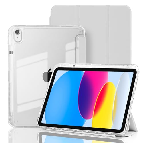 Ruizextech Case for iPad A16 11th Generation 11 Inch 2025 iPad 10th Generation 10.9 Inch 2022 Hybrid Protective Cover with Pencil Holder Clear Transparent Back Shell Anti-Yellowing Case Gray