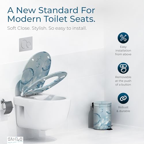 Image of Sanilo Wooden Toilet Seat with Quick Release & Soft Close [ROUND] - Decorative & Slow Close Molded Wood Seat - With One Click for Easy Installation & Cleaning - With Adjustable Fit (Bubbles)