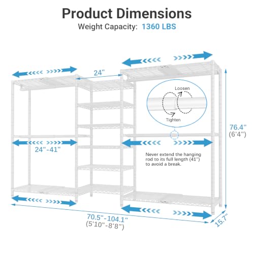 Image of VIPEK X3 Plus Large Expandable Closet Rack Wardrobe Closet Organizer White