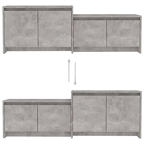 Meuble TV gris béton configurable de manière polyvalente avec 4 portes