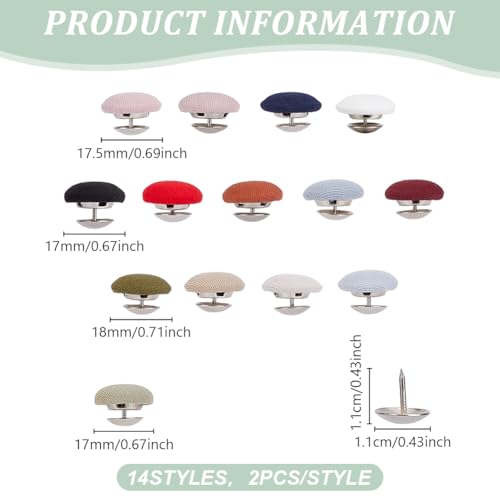 WEBEEDY 28 PCS 14 Colors Baseball Ballcap Button Top Replacement 1.7~1.8 cm Hats Buttons Cloth Covered Hat Button Repair Making Supplies Buttons Replacement Accessories for Jeans Blouse Handbags - Image 2