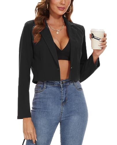 MINTLIMIT Women's Cropped Blazer Long Sleeve Notched Lapel Button Jackets Blazer Casual Work Office Cardigan Suit Jacket3