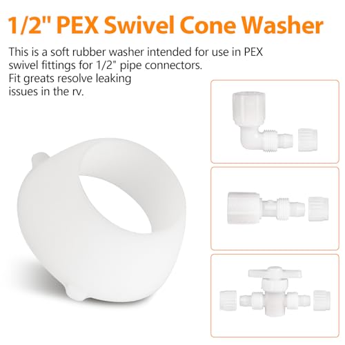 Image of 20 Pcs 16435 Plastic Santoprene Swivel Seal, 1 /2 inch PEX Swivel Cone Washer | RV Water Line Gasket for PEX Fittings or Valves, Perfect Fit Resolve Leaking Issues in The RV, RV Plumbing Accessories