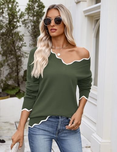 Image of Zeagoo Women's 2026 Fall V Neck Sweater Long Sleeve Lightweight Knit Tops