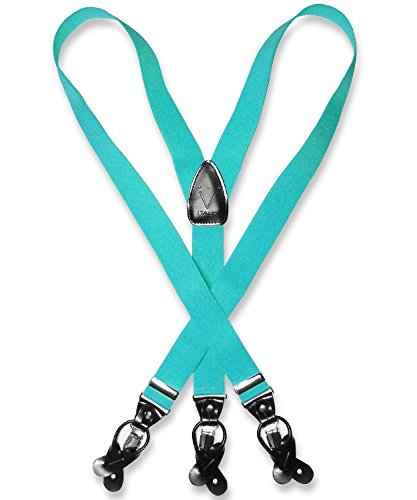 Men's Turquoise Suspenders Y Shape Back Elastic Button & Clip Convertible #TOP15