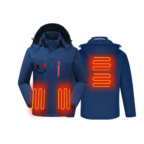 GOPEO Men Women Heated Jacket Waterproof Windproof Hooded Heated Coat USB Electric Heated Outerwear with 3 Adjustable Temperature Full Zip Heating Jackets with Detachable Hood