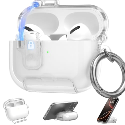 Image of Meyaar for AirPods Pro 3 Case, Clear Magnetic Automatic Lock Cases with Phone Stand with Keychain Case for Airpod Pro 3 for Men & Women (Clear)