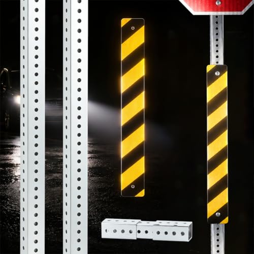 8 ft H x 2 in W Square Sign Post with Reflective Panel, Silver
