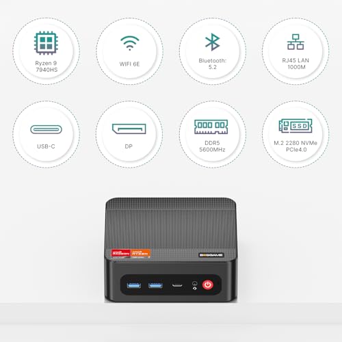 Image of BOSGAME P3 Pro Mini PC with AMD Ryzen 9 7940HS, 16GB DDR5 1TB PCle SSD, 4K Triple Display, Dual LAN, Wi-Fi 6E /BT5.2, Mini Desktop Computer for Gaming /Office