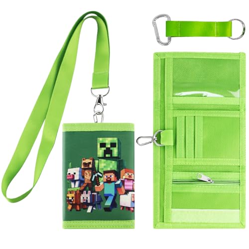 AnnuzoQ Grüner Kinder Brustbeutel mit Umhängeband – Dreifach gefaltetes Portemonnaie für Jungen & Mädchen, Praktischer Brustbeutel Geldbeutel für Schule, Reise oder Kindergeburtstage