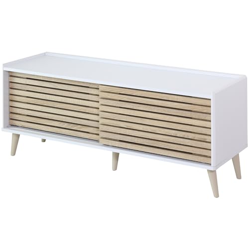 ドリス テレビラック 幅120~180 収納 ディスプレイラック 引き出し付き 木製 可動棚 格子デザイン おしゃれ 45V〜75V対応 ホワイト×オーク ロトルア120 【17249】