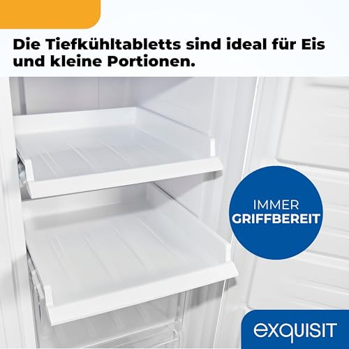 Exquisit Gefrierschrank | 161 l Nutzinhalt, Energieeffizienzklasse D, 39 dB(A) | NoFrost-Gefrieren, Schnellgefrieren, elektronische Temperaturregelung, Türalarm, hohe Bauform | GS5231-NF-H-040D weiss