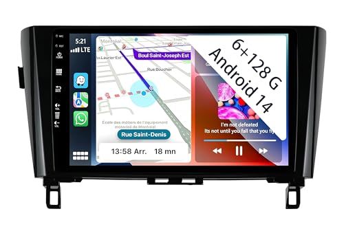 【6+128GB】 Autorradio Android 15 de 9 Pulgadas Radio para Nissan XTrail Qashqai j11 Rouge 2014-2018 Carplay Car Play inalámbrico Navi Pantalla Navegación Reproductor Estéreo Pantalla táctil