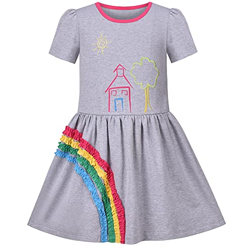 Image of Sunny Fashion Girls Dress Colorful Striped Knitted Cotton Stretch School