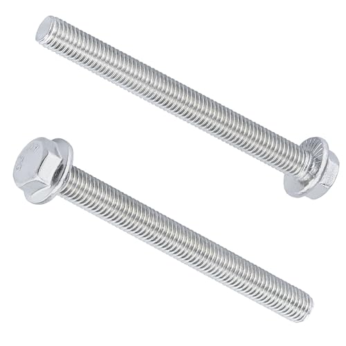 Image of M10-1.5 x 130mm (6 pcs) Flanged Hex Bolts, 304 Stainless Steel 18 /8, Large Washer Head Automotive Screws for Car Parts & Machinery Replacement
