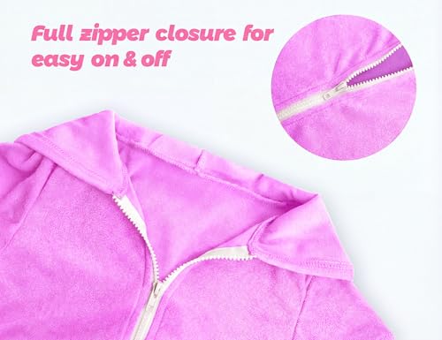 Image of Girls Swim Cover Up Multicolor Hooded Zip-Up Terry Swimsuit Ruffle Bathing Suit Kids Short Sleeve Swimwear